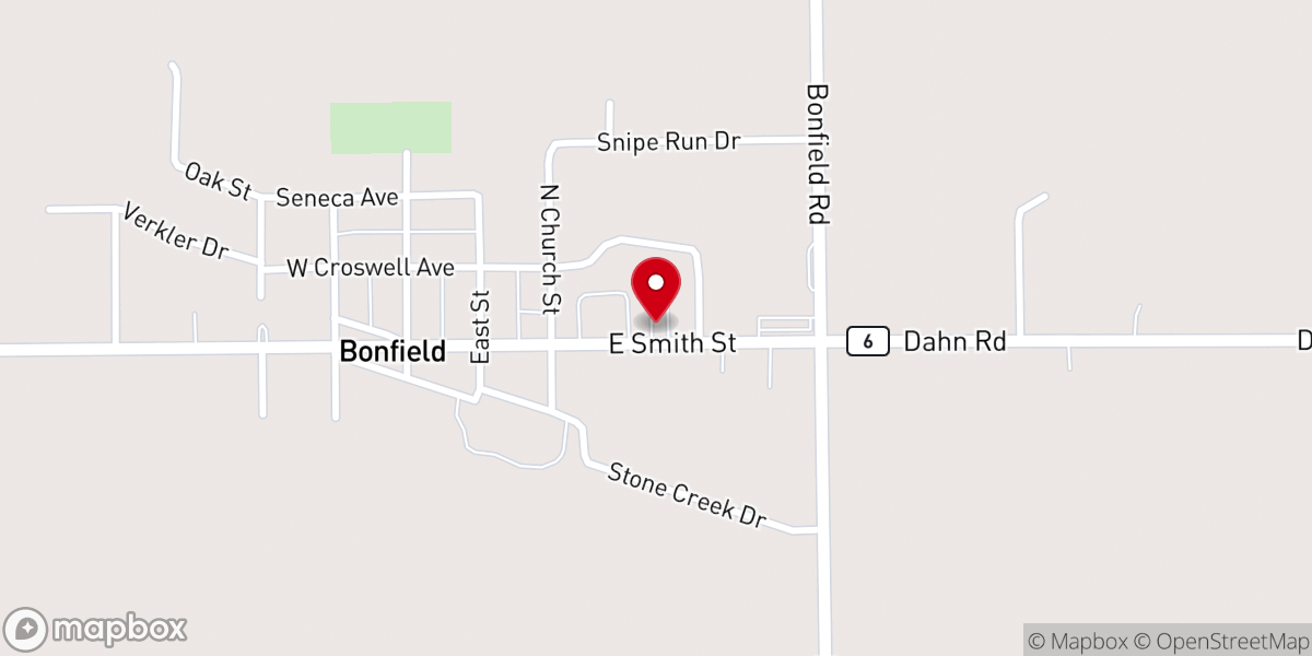 Map showing location of Bonfield Evangelical Christian Church