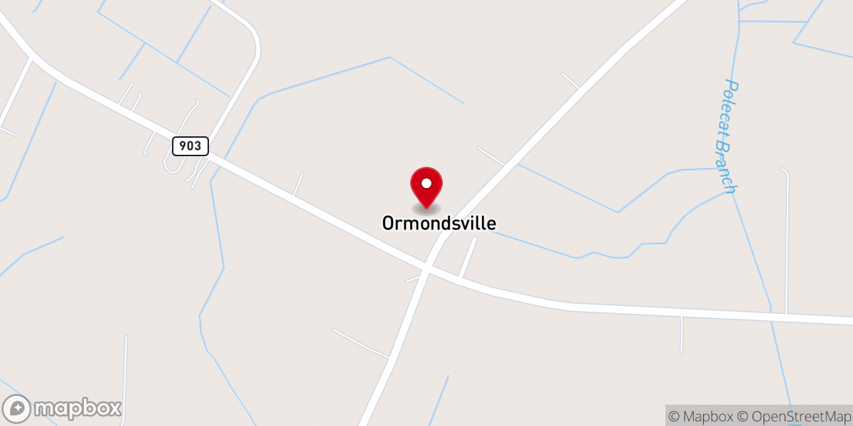 Map showing location of Ormondsville Free Will Baptist Church