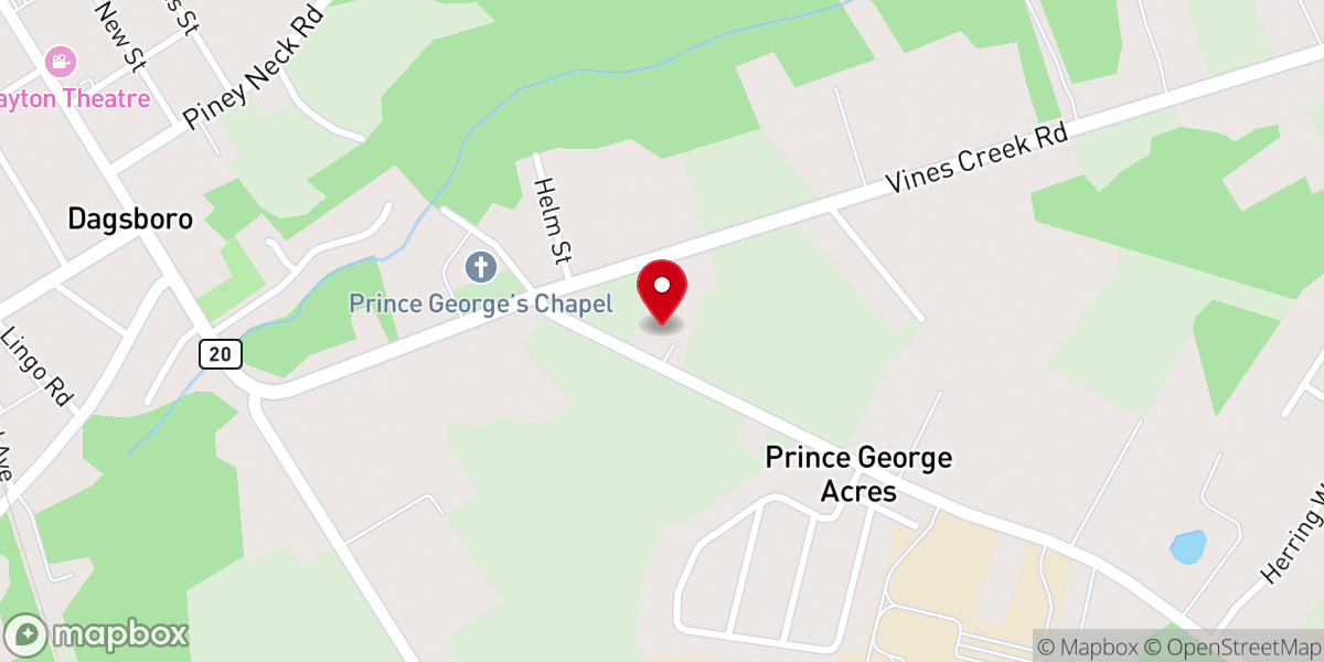Map showing location of Dagsboro Gospel Fellowship Church