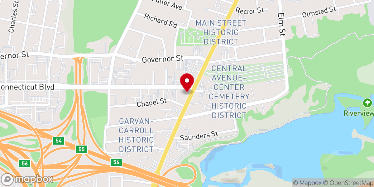 Map showing location of First Congregational Church East Hartford Food Bank - Food Distribution Center