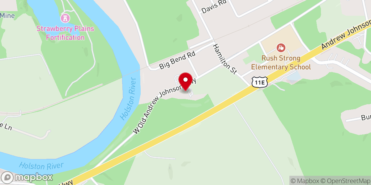 Map showing location of Strawberry Plains Church