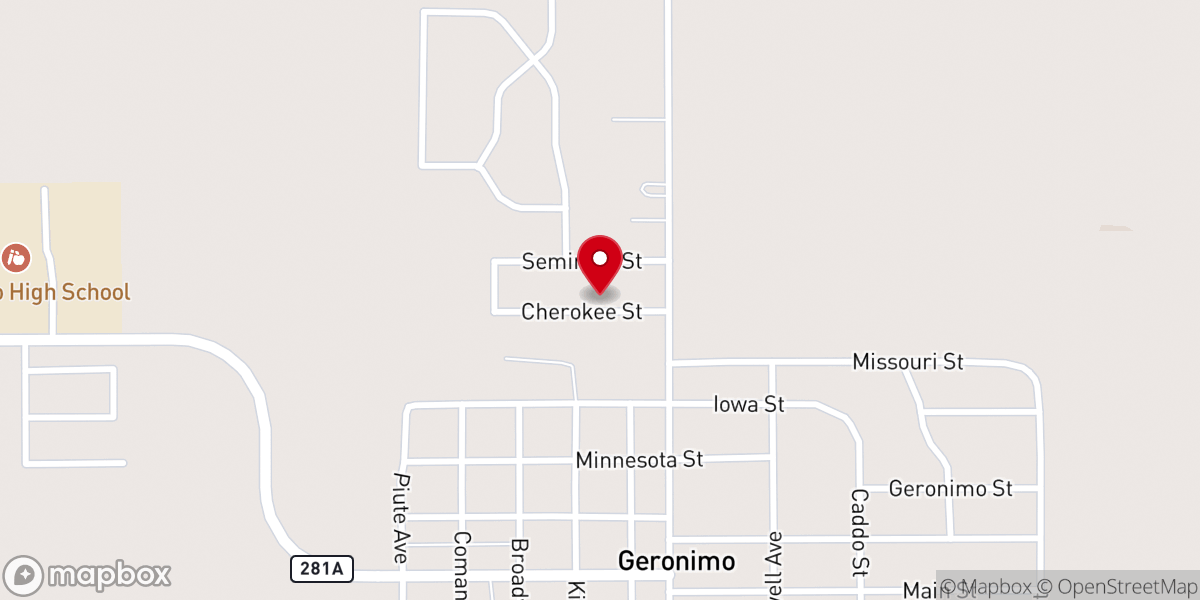Map showing location of A Wah Hun Da Ha Chapter of the Sid Moore Native Ameican Church
