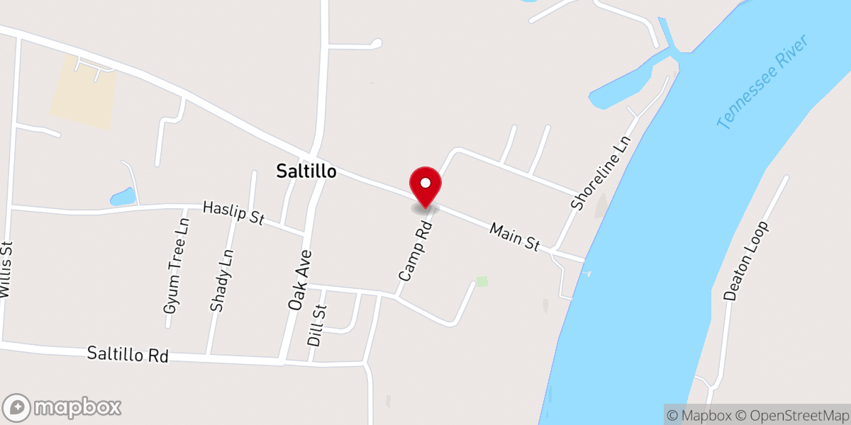 Map showing location of Saltillo First Baptist Church