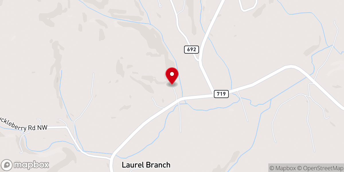Map showing location of Laurel Branch Church