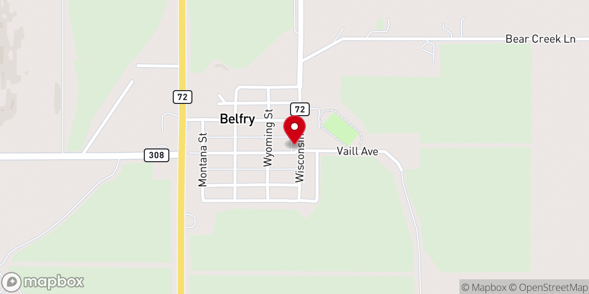 Map showing location of Belfry United Methodist Church