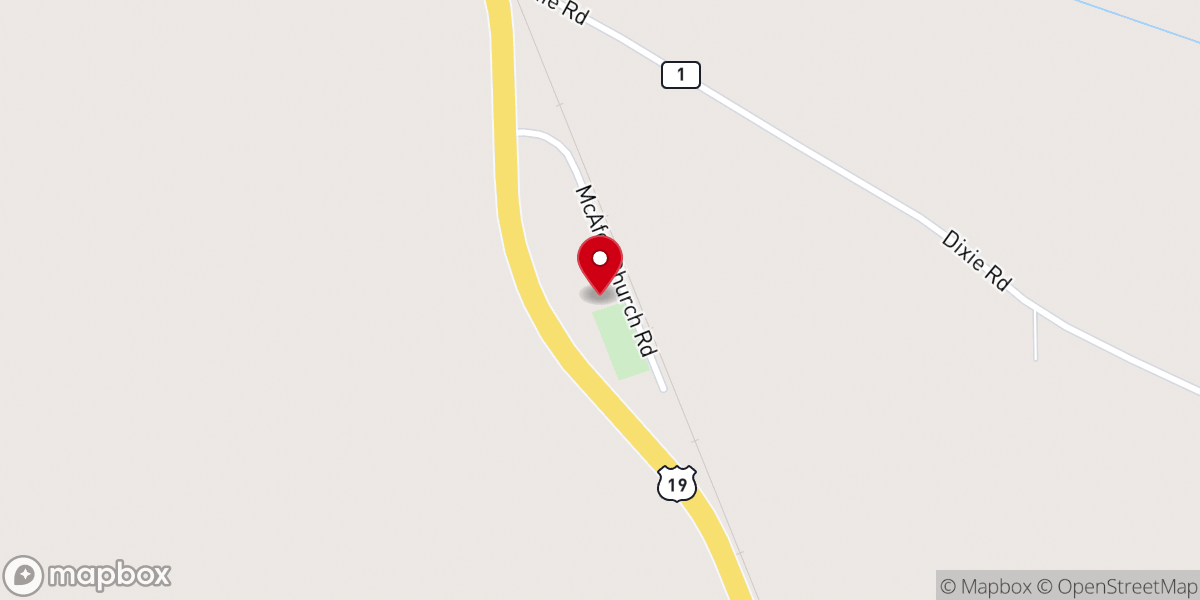 Map showing location of McAfee Grove Baptist Church