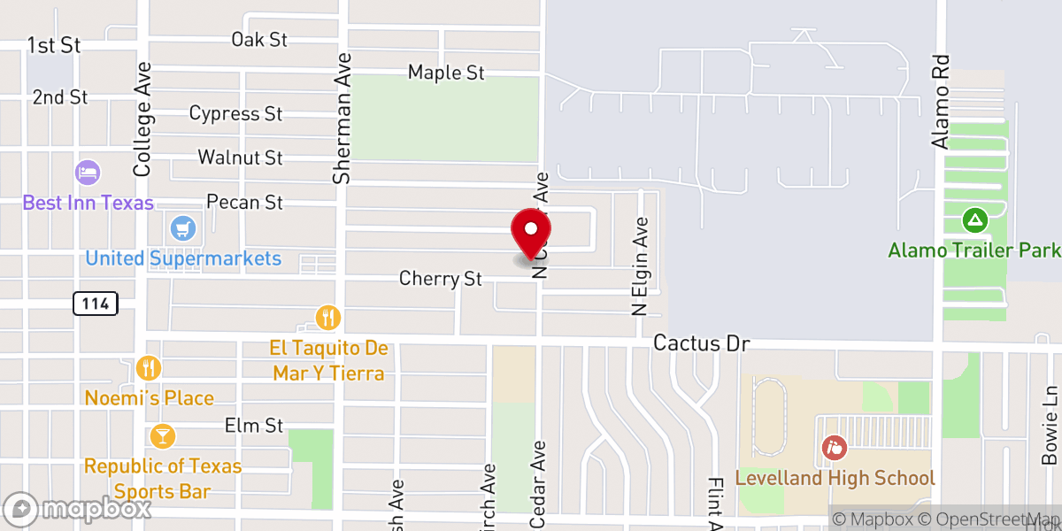 Map showing location of Levelland Primitive Baptist Church
