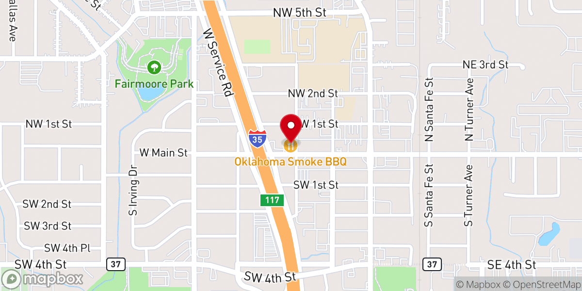 Map showing location of Oklahoma Smoke BBQ Wedding Chapel