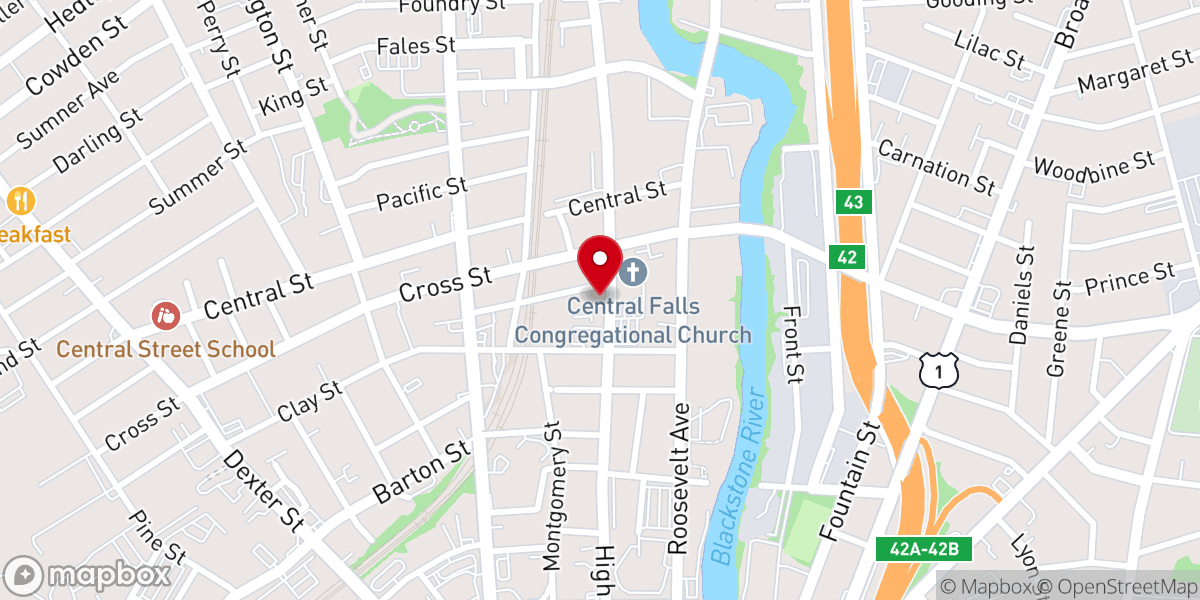 Map showing location of Central Falls Congregational Church