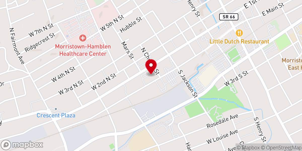 Map showing location of First Presbyterian Church of Morristown