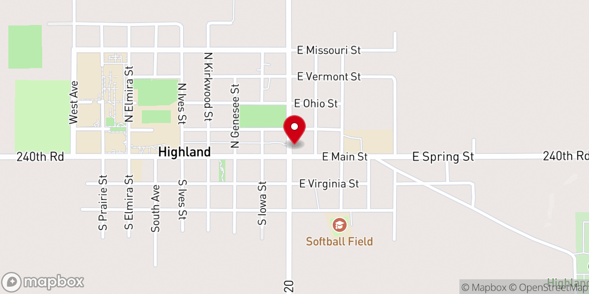 Map showing location of Highland CHristian Church