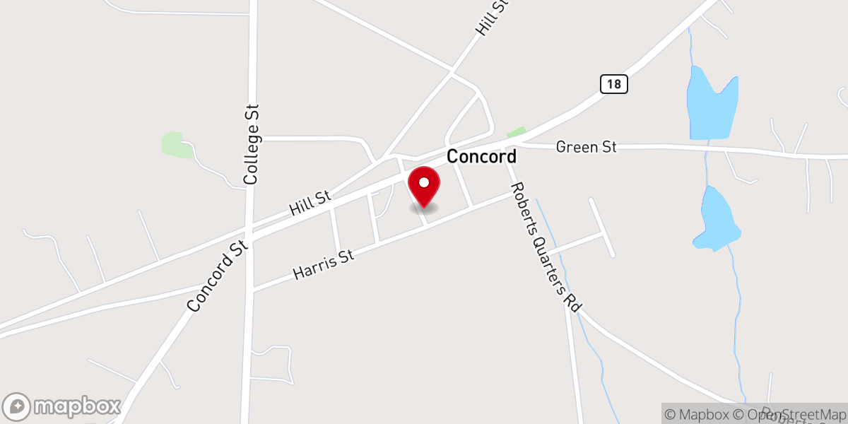 Map showing location of Concord Methodist Church