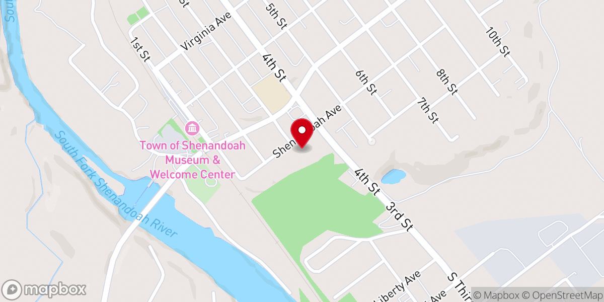 Map showing location of Shenandoah Pentecostal Church