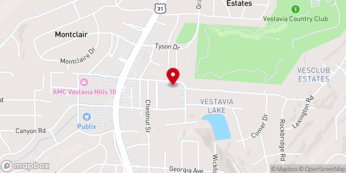 Map showing location of Vestavia United Methodist Church - Food Distribution Center