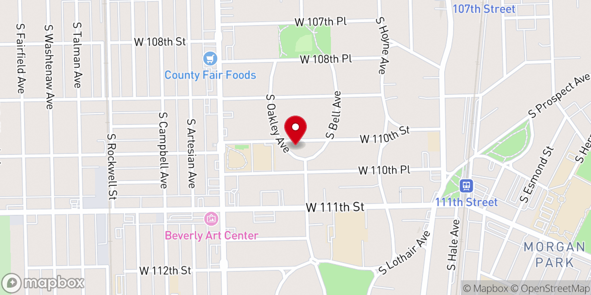 Map showing location of Morgan Park Baptist Church of Chicago