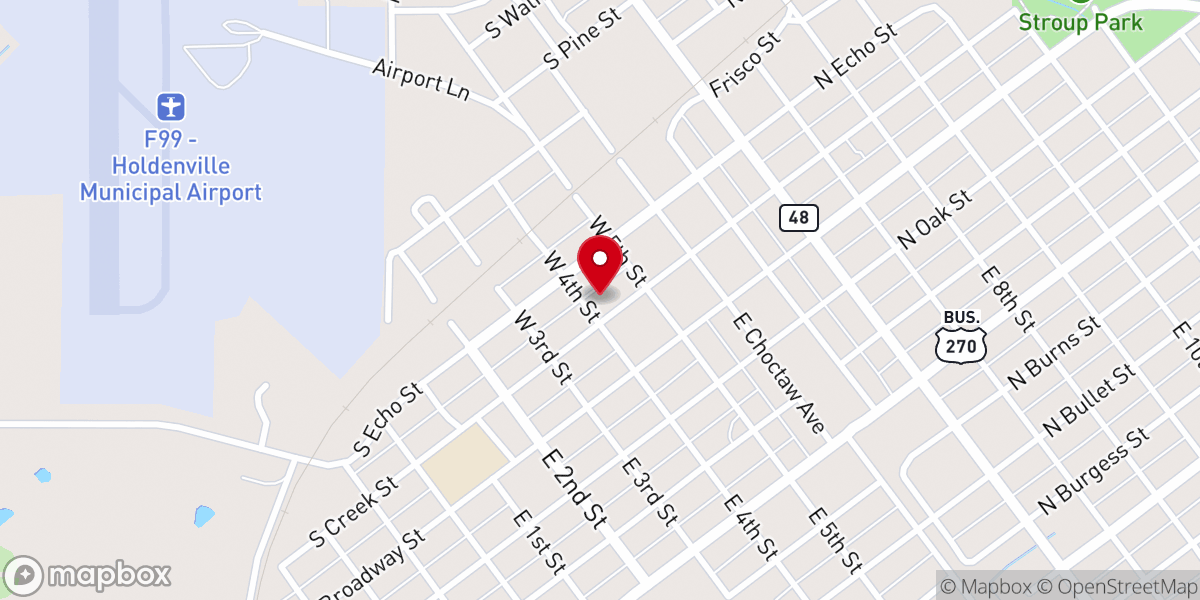 Map showing location of Holdenville First Assembly of God Church