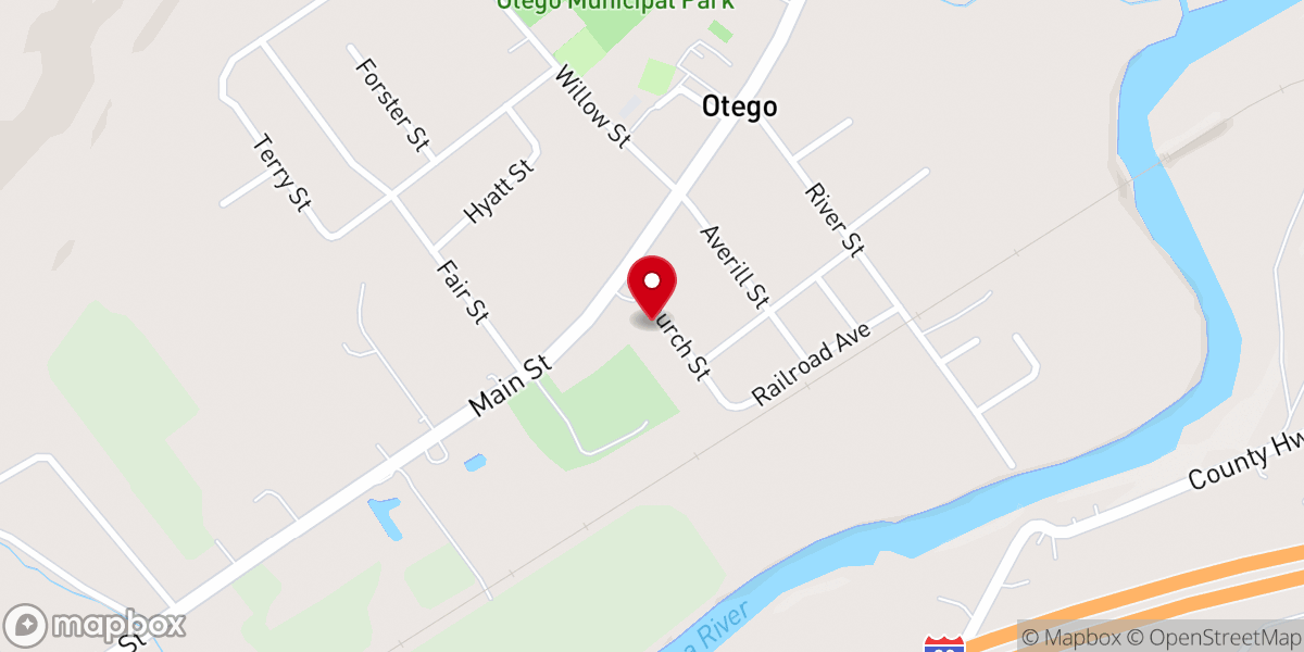 Map showing location of Otego United Methodist Church