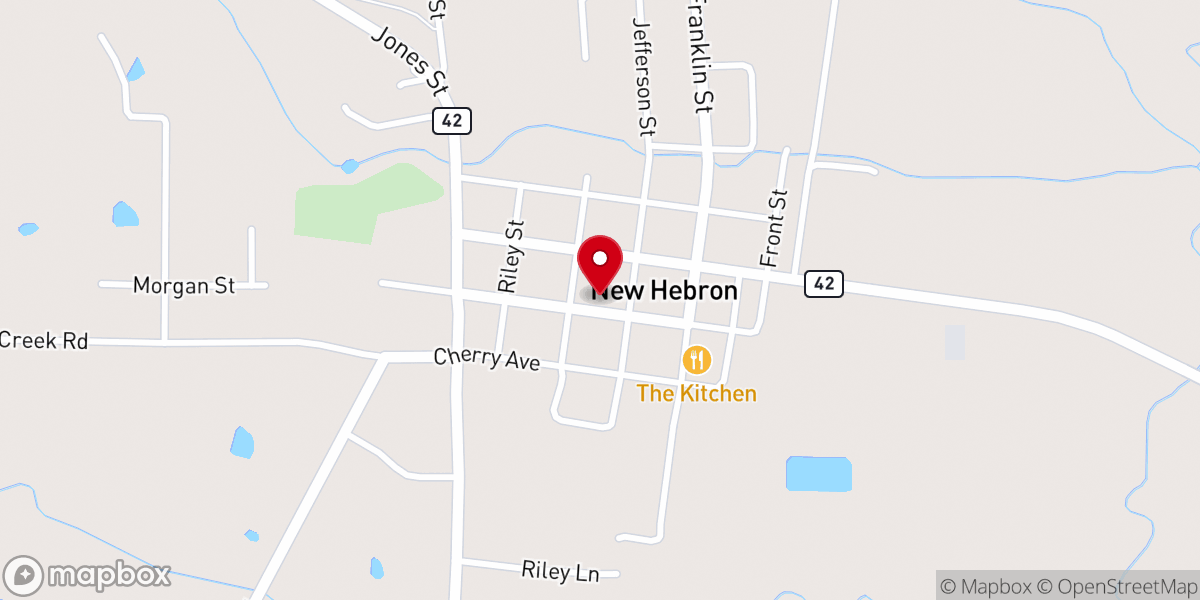 Map showing location of New Hebron Baptist Church