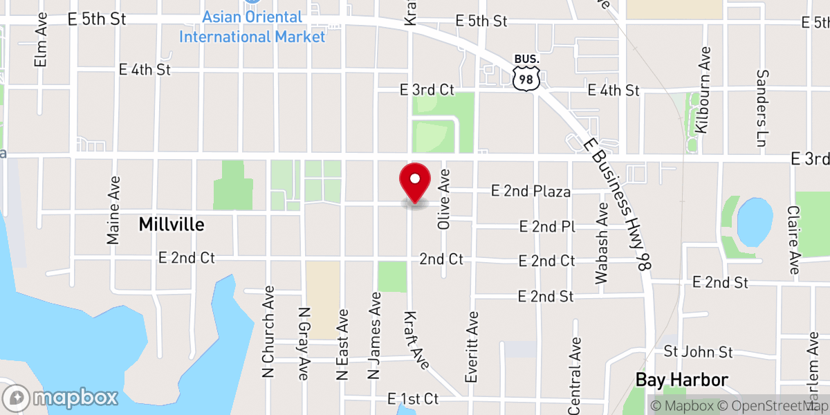 Map showing location of East Side Baptist Church