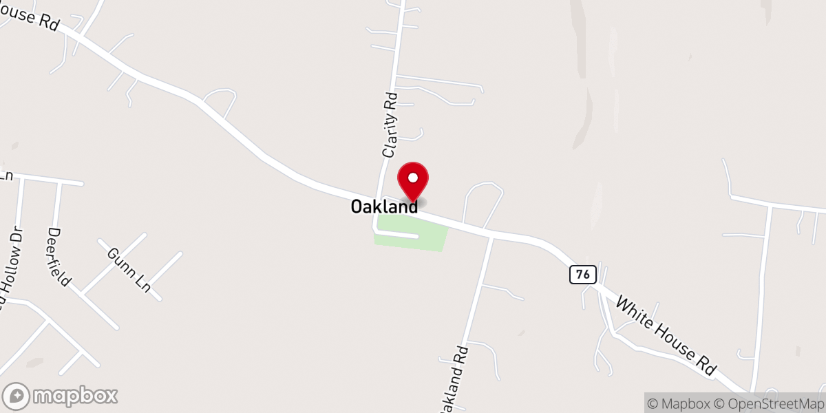 Map showing location of Oakland Baptist Church