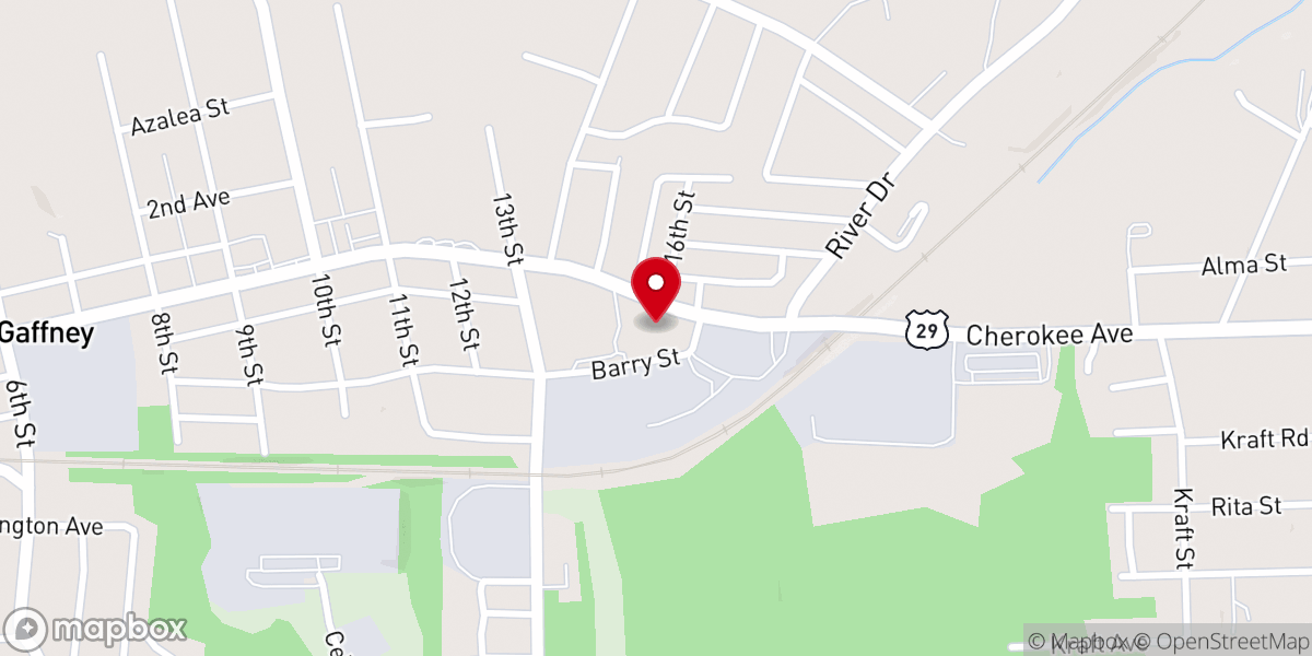 Map showing location of East Gaffney Baptist Church