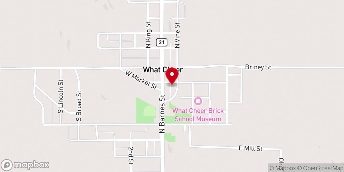 Map showing location of What Cheer Methodist Church