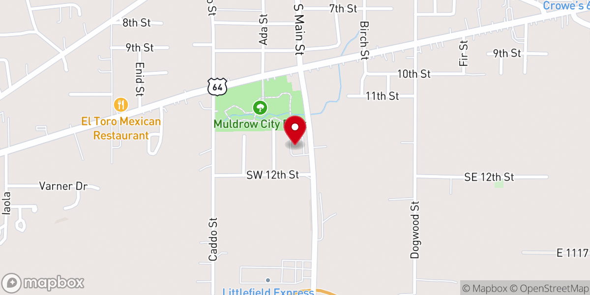 Map showing location of Church of the Nazarene-Muldrow