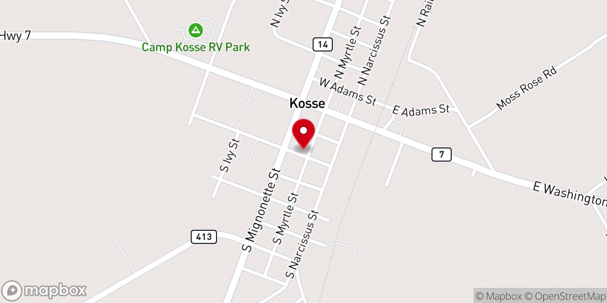Map showing location of Kosse Methodist Church