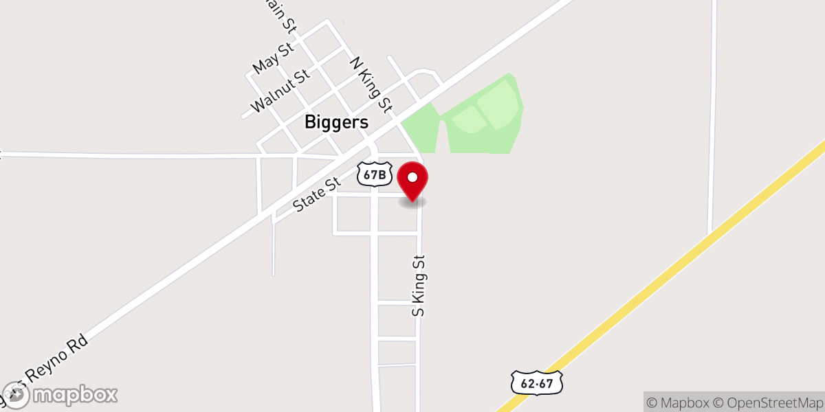 Map showing location of Biggers Baptist Church