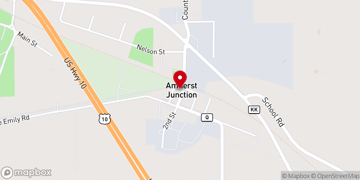 Map showing location of Amherst Junction Village Hall