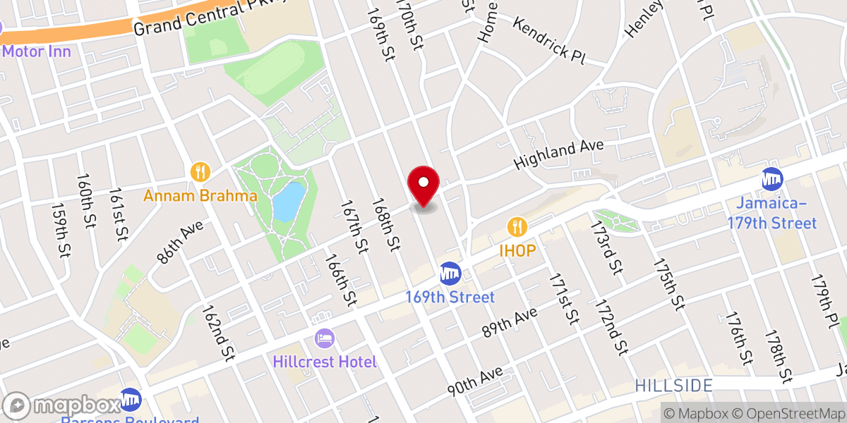 Map showing location of Bukharian Jewish Congregation of Hillcrest Inc