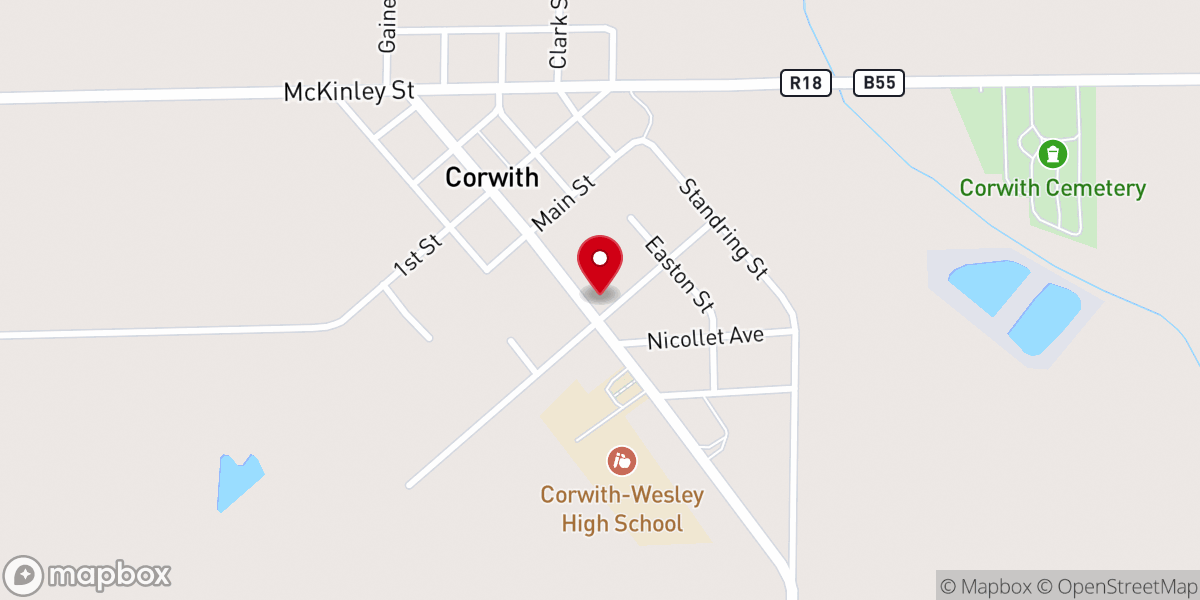 Map showing location of United Methodist Church Corwith, Iowa