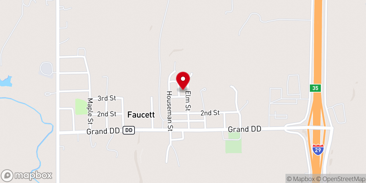 Map showing location of Faucett Christian Church