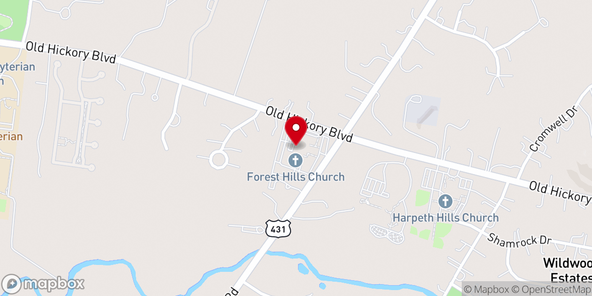 Map showing location of Forest Hills Baptist Church