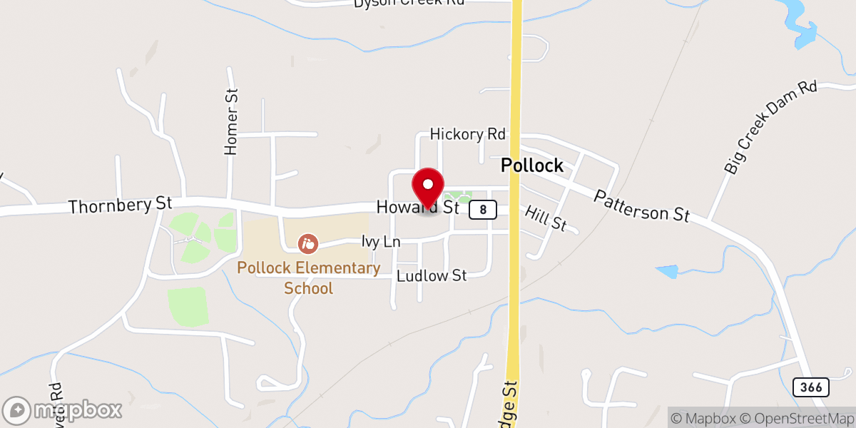 Map showing location of Pollock Town Hall