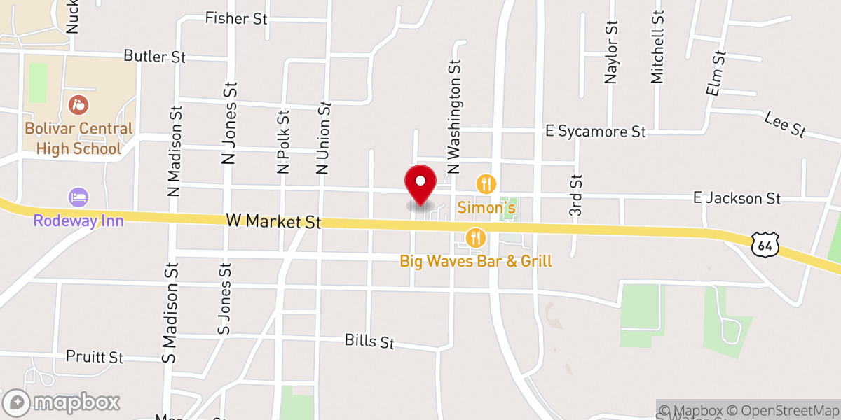 Map showing location of Bolivar Methodist Church
