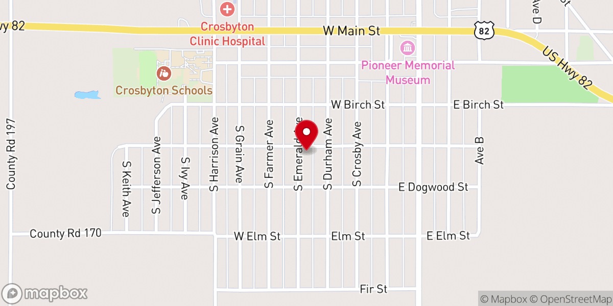 Map showing location of Crosbyton Primitive Baptist Church