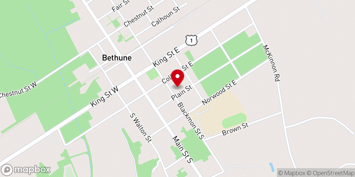 Map showing location of Bethune Baptist Church