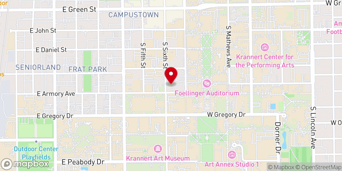 Map showing location of Newman Hall & St. John's Catholic Newman Center at UIUC
