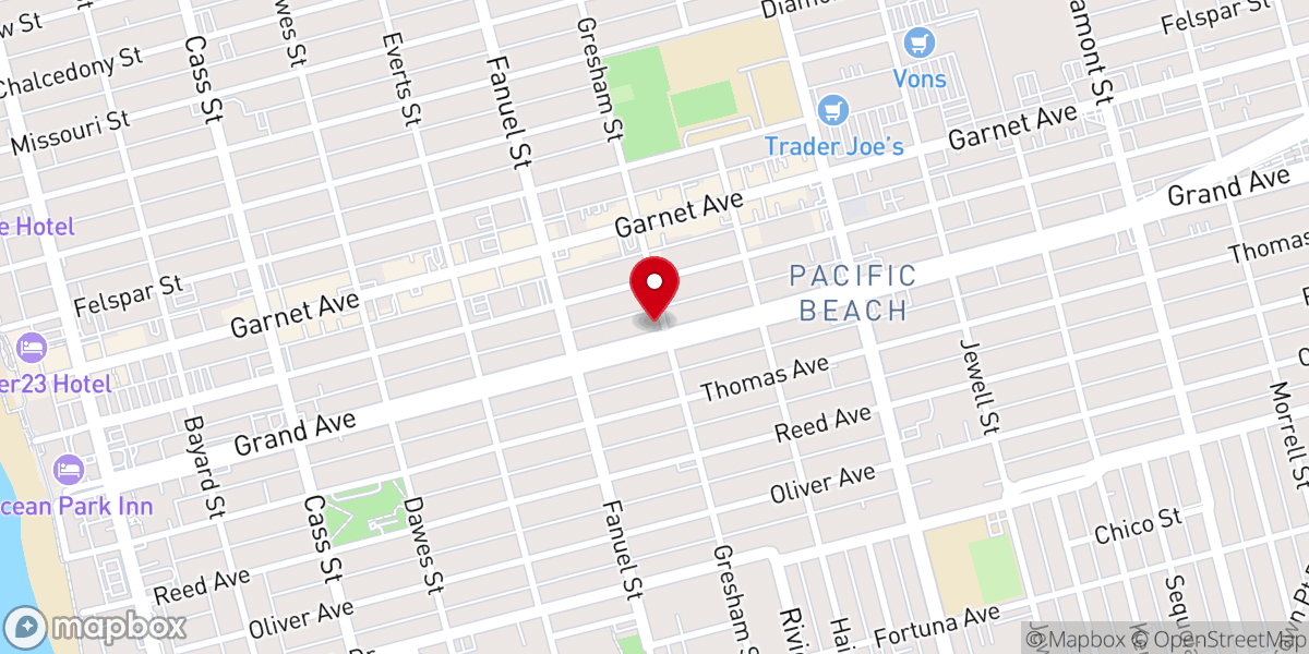 Map showing location of Pacific Beach Praise Center