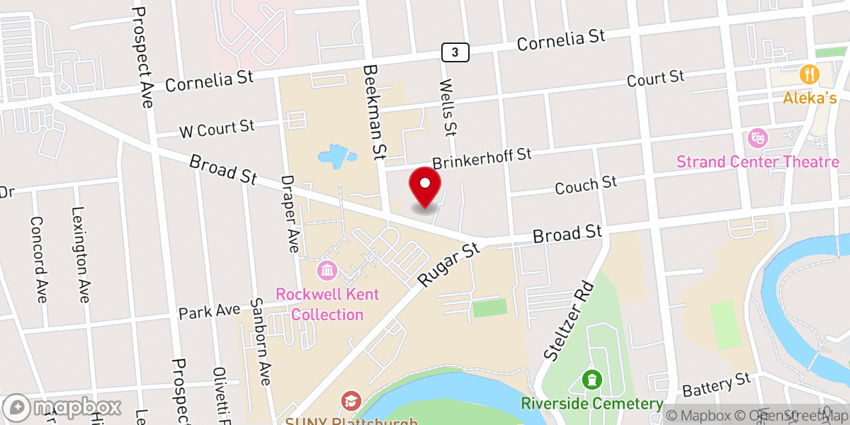 Map showing location of Blessed John XXIII Newman Center (SUNY Plattsburgh)