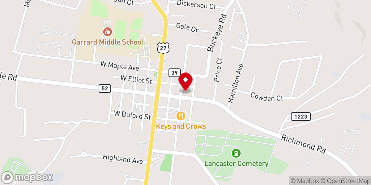 Map showing location of Lancaster Baptist Church