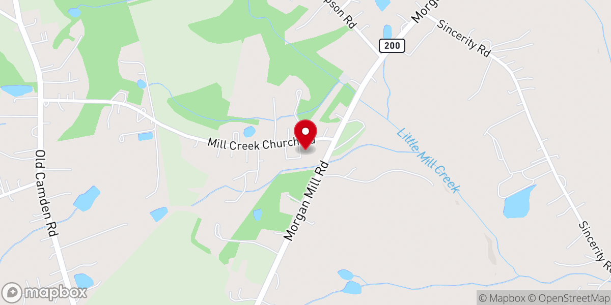 Map showing location of Mill Creek Baptist Church