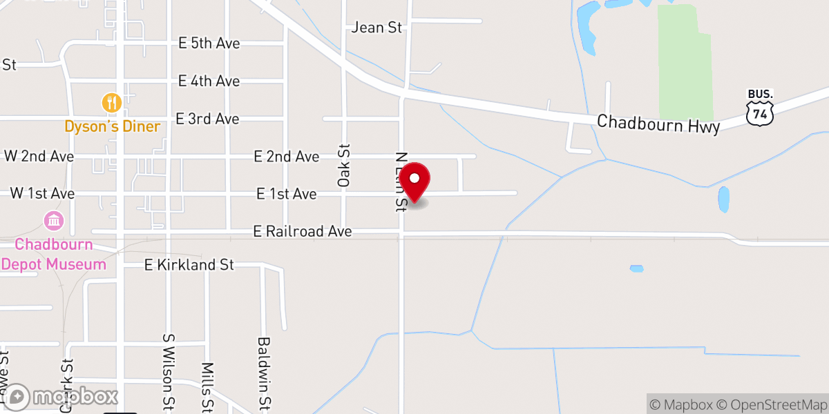Map showing location of Chadbourn Presbyterian Church