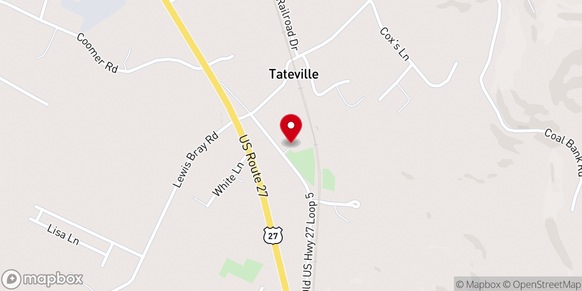 Map showing location of Tateville Baptist Church