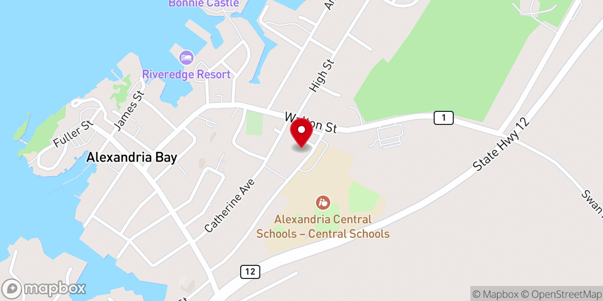 Map showing location of Alexandria Bay Baptist Church