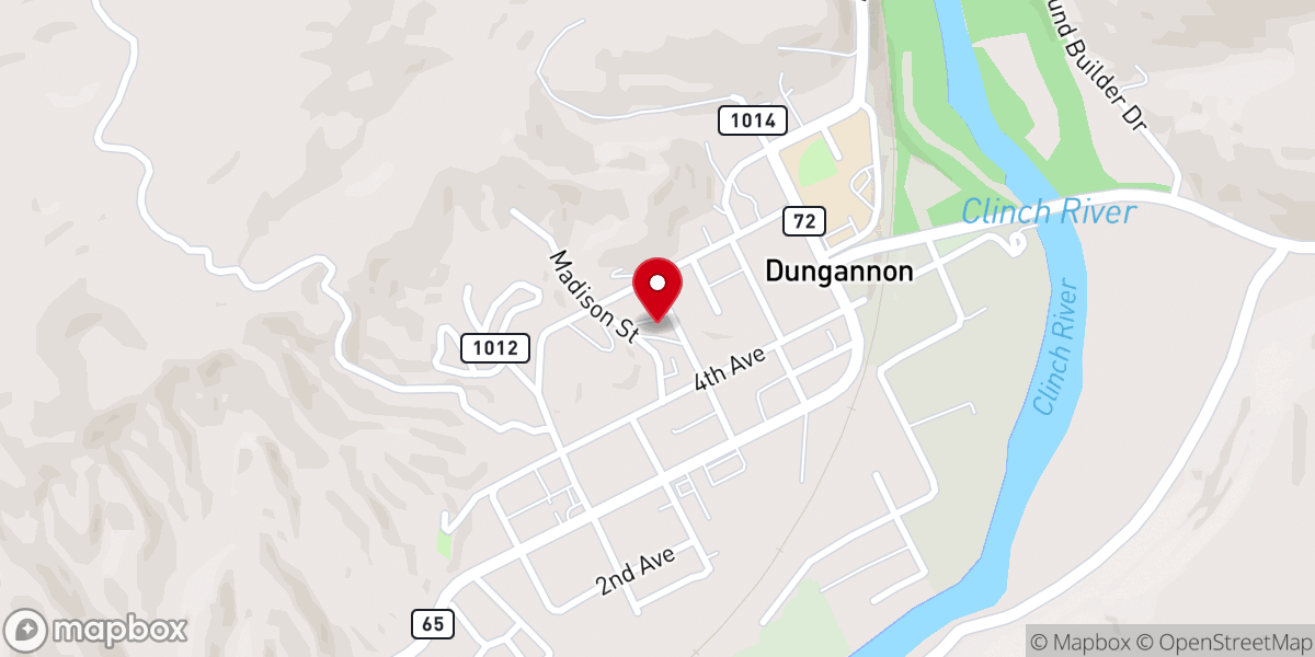 Map showing location of Dungannon Freewill Baptist Church