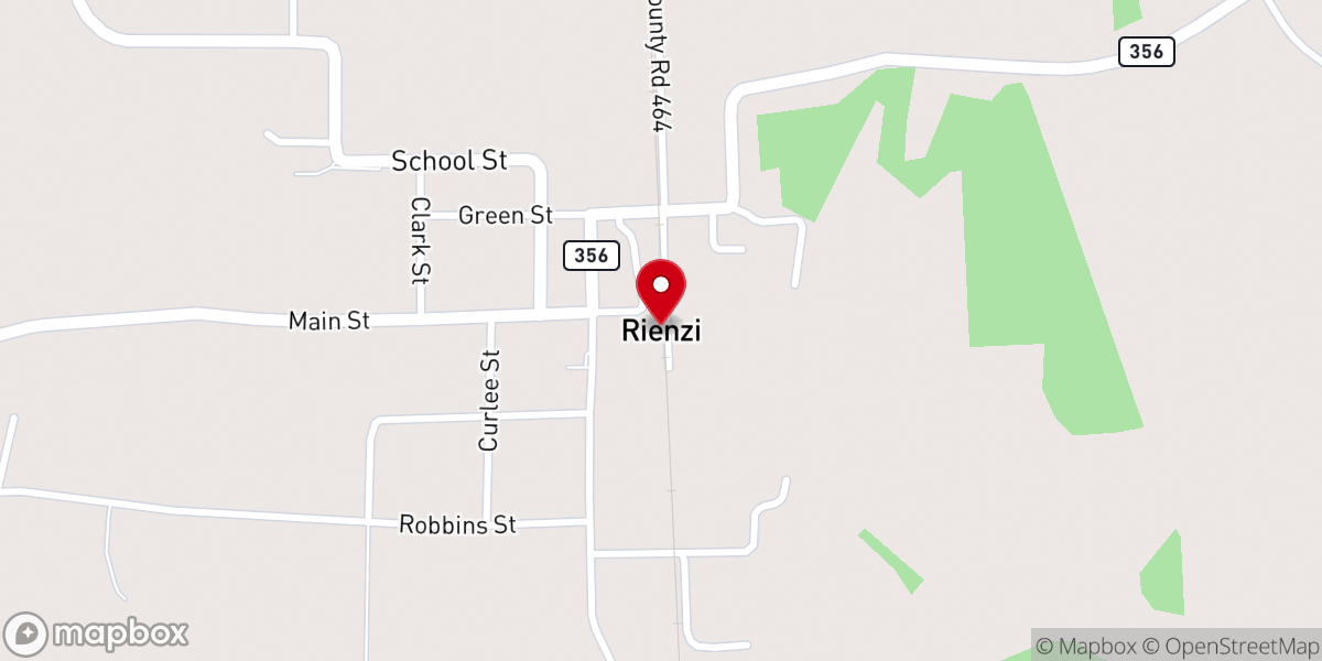 Map showing location of Rienzi