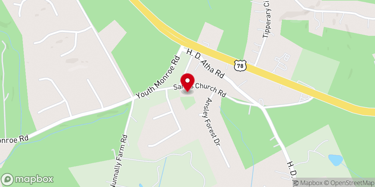 Map showing location of The Harvest Church in Monroe Georgia