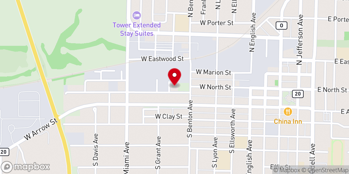 Map showing location of Marshall First Assembly Church